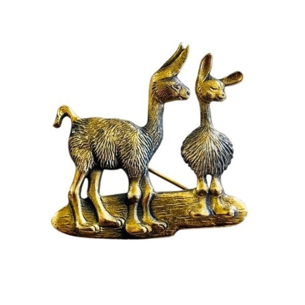 VTG‎ Llama Alpaca MFA signed Brooch pin Museum of Fine Arts Gilt Brass Metal